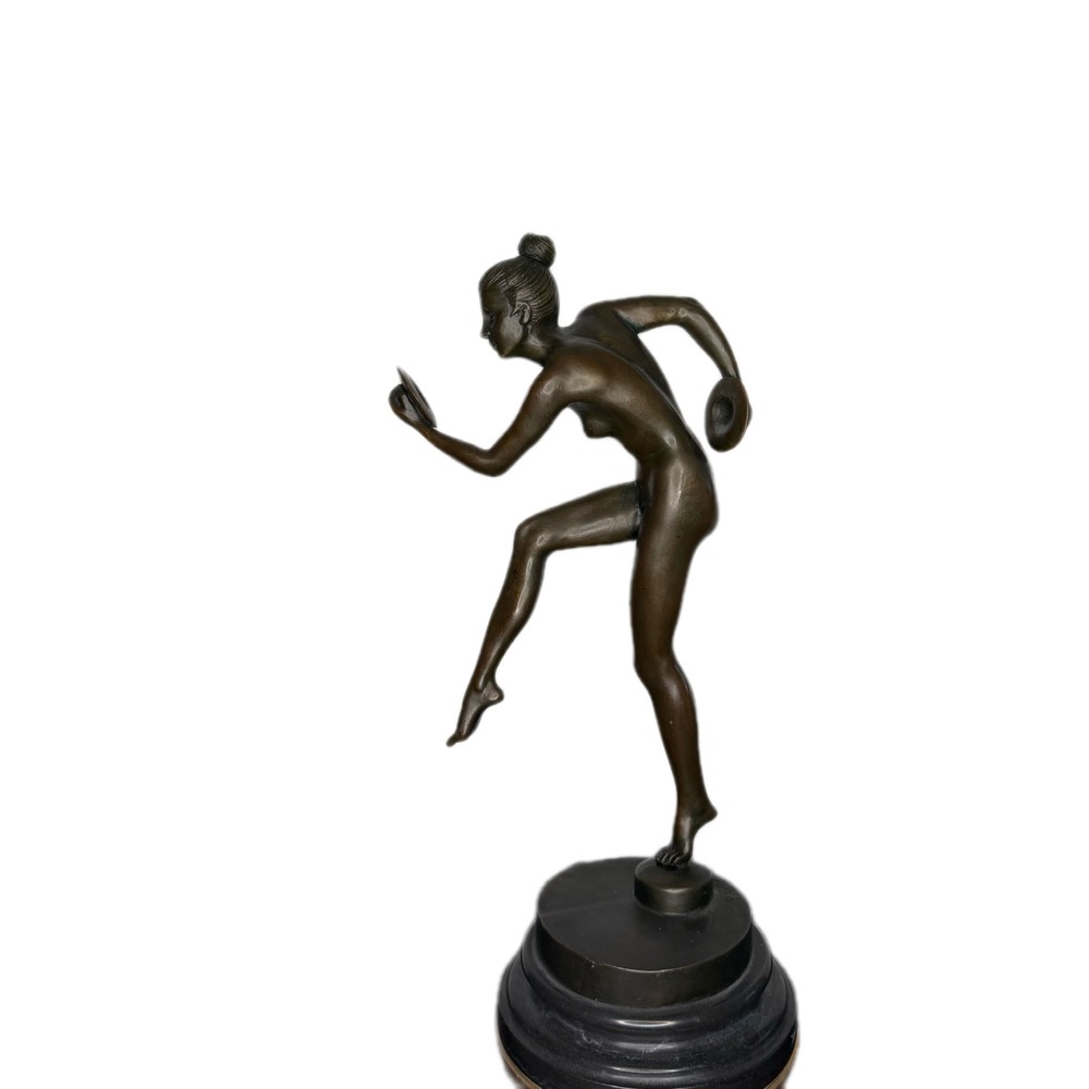Vintage Art Deco Style Bronze Nude Female Athlete Sculpture Marble Base 12in